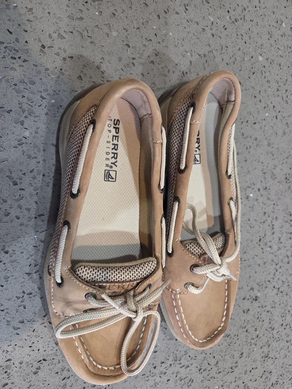 Sperry Kids Tan Boat Shoes with Cream Laces